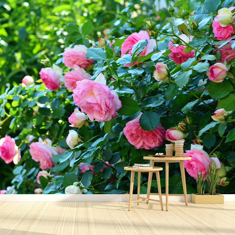 Rose Bush Mural Wall Covering for Living Room Decorative Mildew Resistant Wallpaper