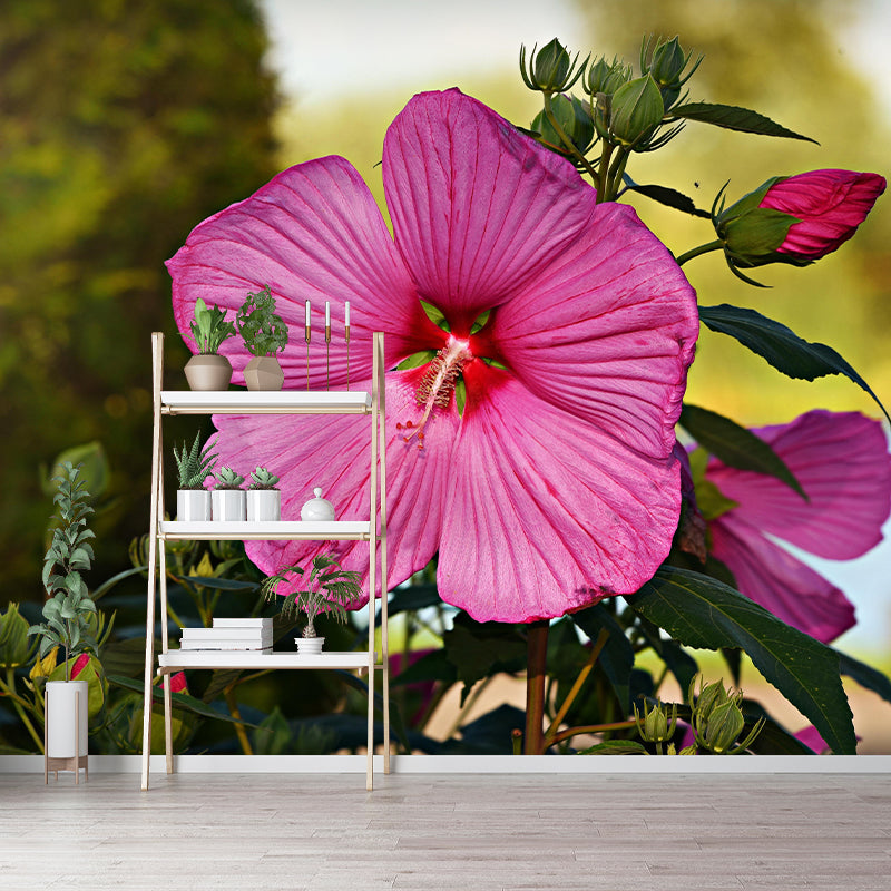 Hollyhock Mural Wall Covering for Living Room Decorative Mildew Resistant Wallpaper