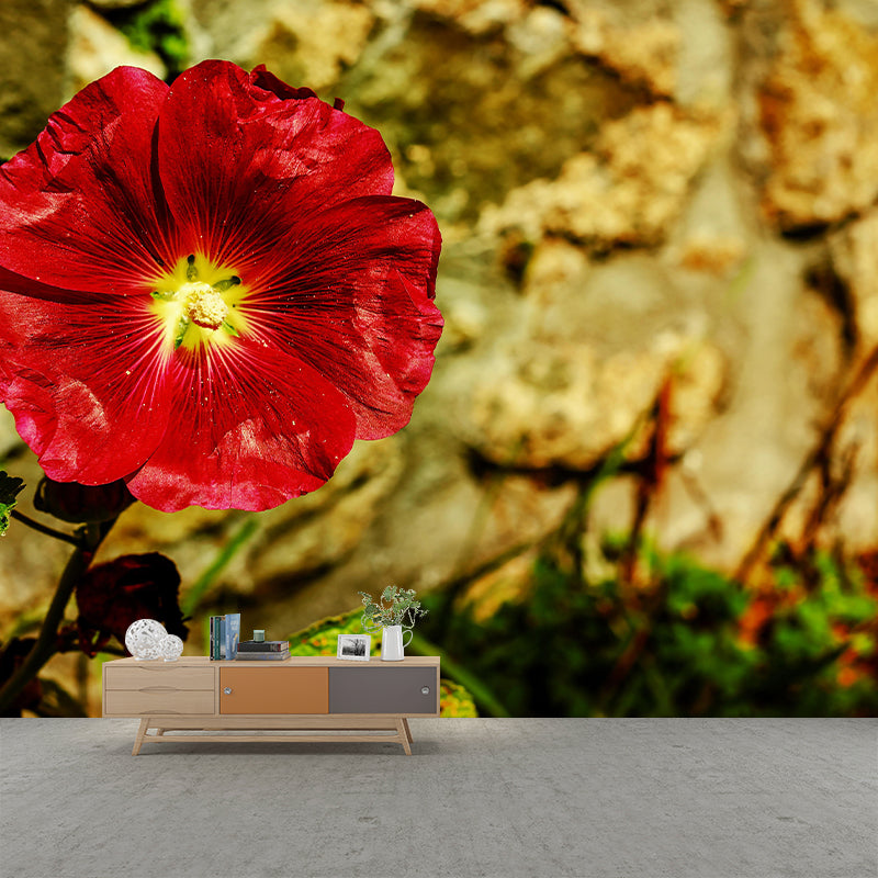 Hollyhock Mural Wall Covering for Living Room Decorative Mildew Resistant Wallpaper