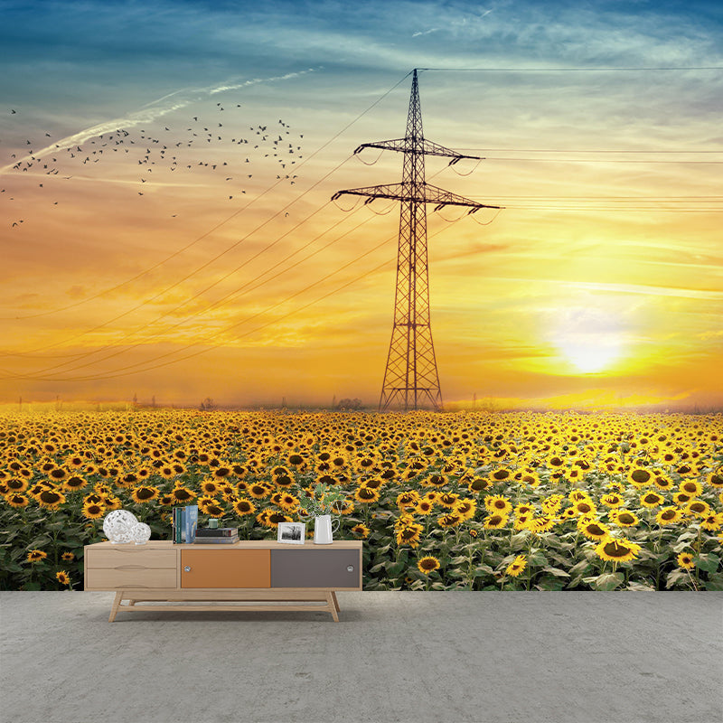 Sunflower Field Mural Wall Covering for Living Room Decorative Mildew Resistant Wallpaper