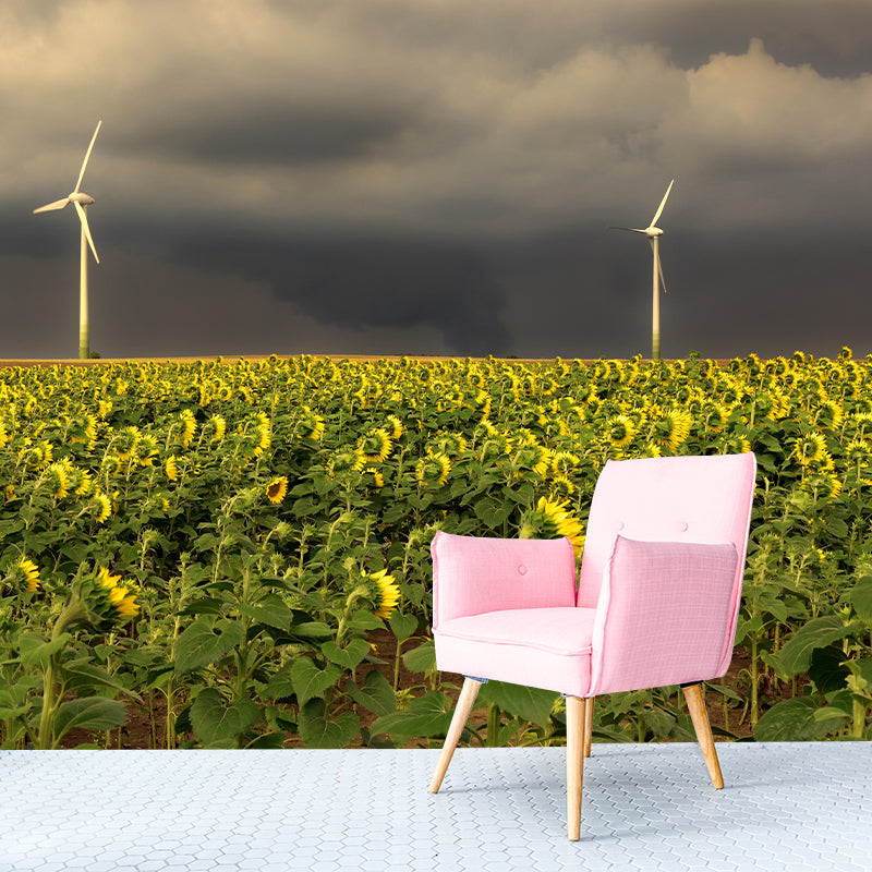 Sunflower Field Mural Wall Covering for Living Room Decorative Mildew Resistant Wallpaper