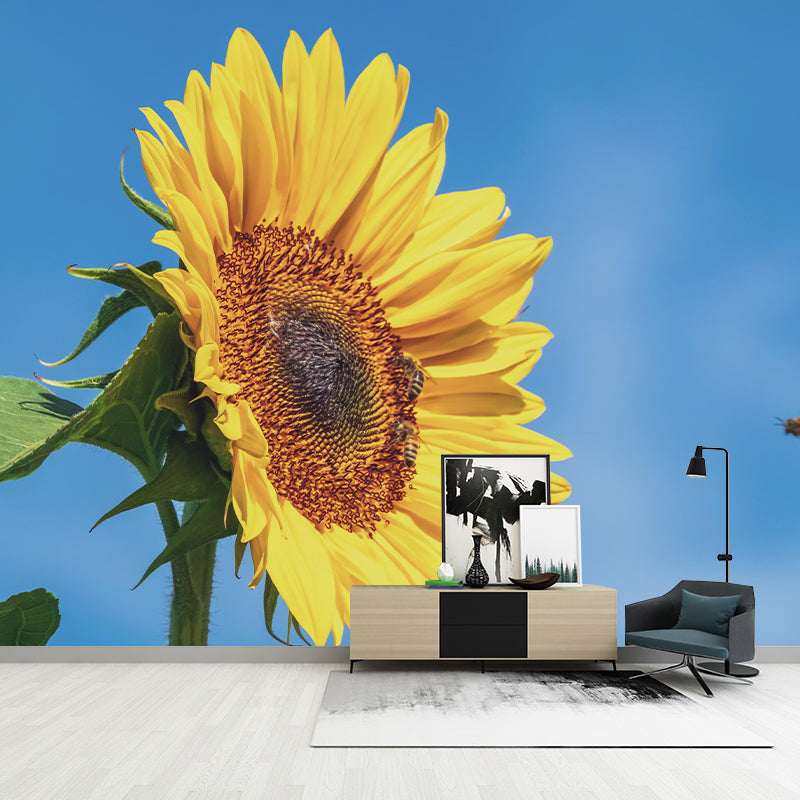 Sunflower Mural Wall Covering for Living Room Decorative Mildew Resistant Wallpaper