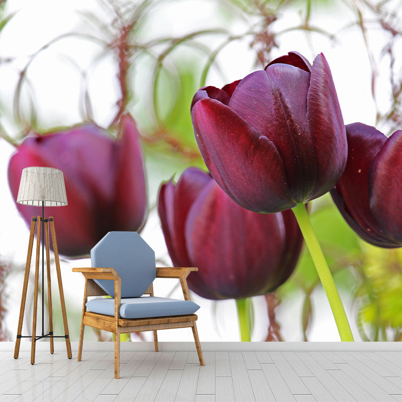 Beautiful Tulips Mural Wallpaper Mildew Resistant for Living Room Decor