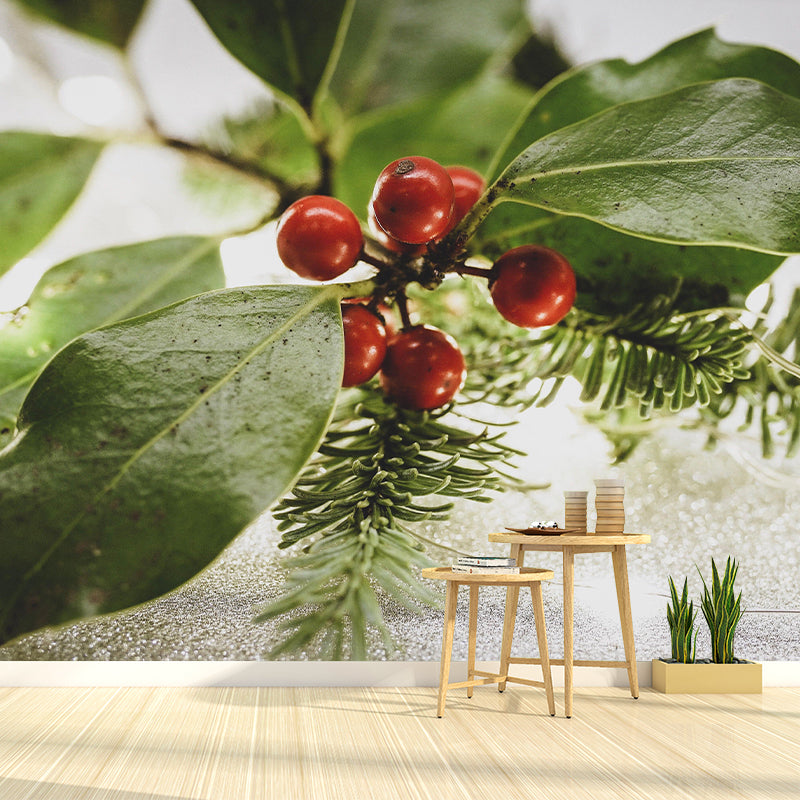 Customized Holly Wallpaper Mural Stain Resistant for Living Room Decor