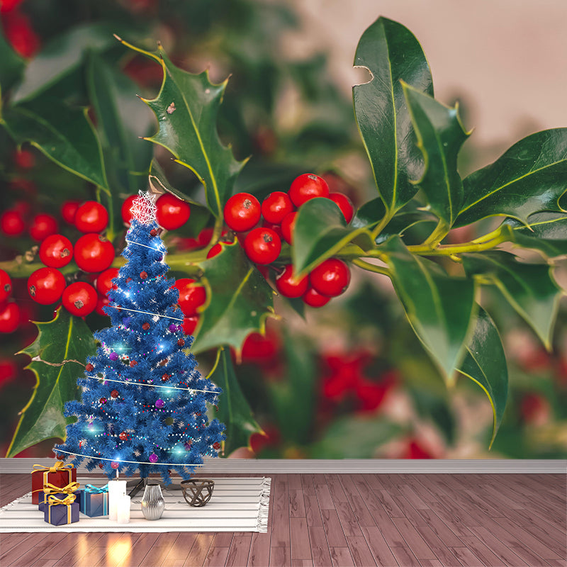 Customized Holly Wallpaper Mural Stain Resistant for Living Room Decor