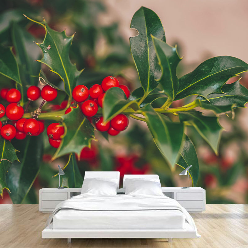Customized Holly Wallpaper Mural Stain Resistant for Living Room Decor