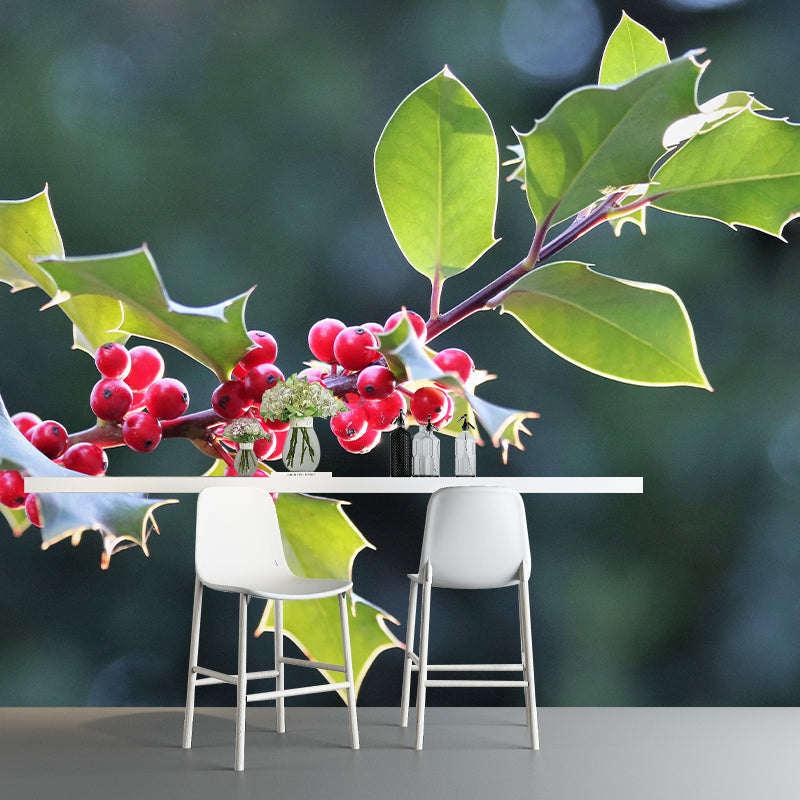Customized Holly Wallpaper Mural Stain Resistant for Living Room Decor