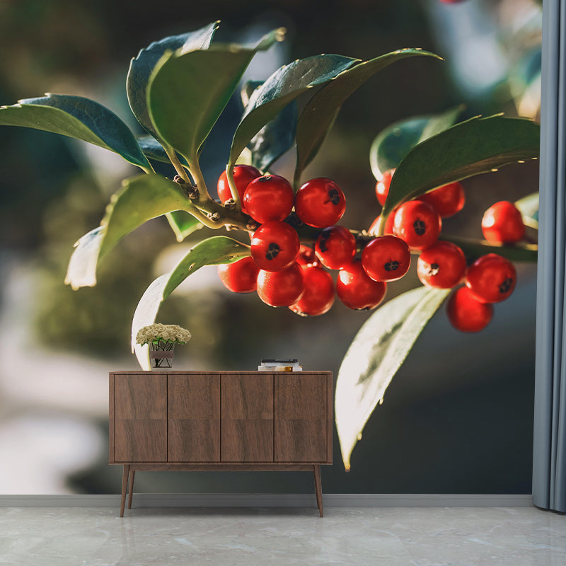 Customized Holly Wallpaper Mural Stain Resistant for Living Room Decor
