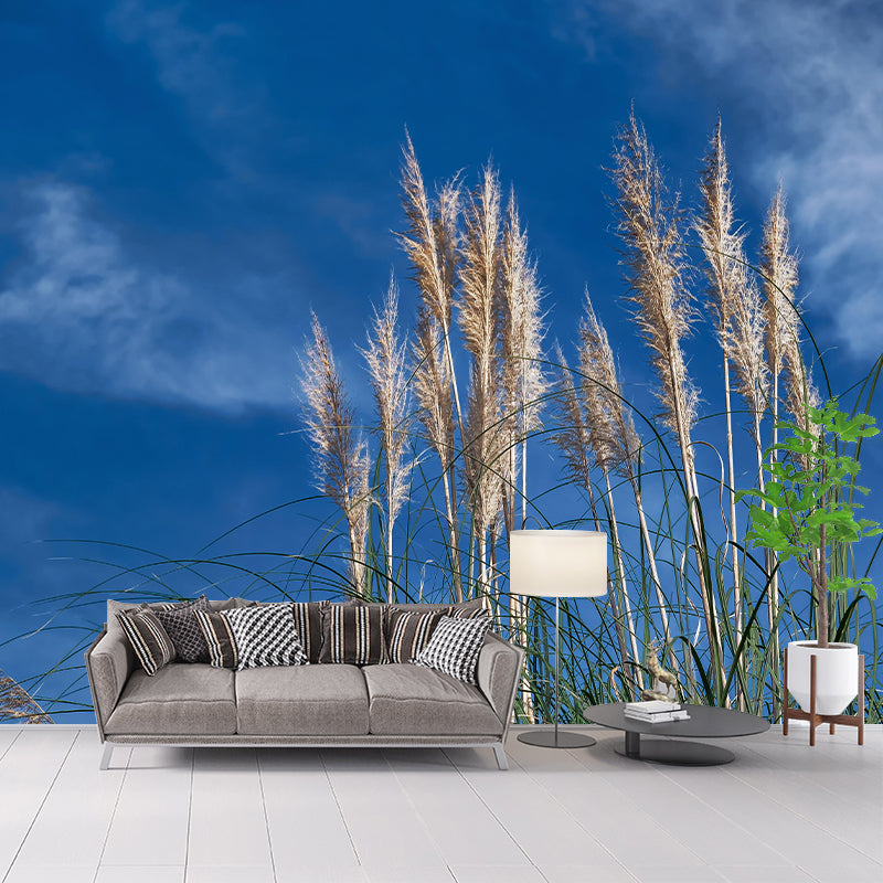 Customized Reed Grass Wall Mural Stain Resistant for Living Room Decor