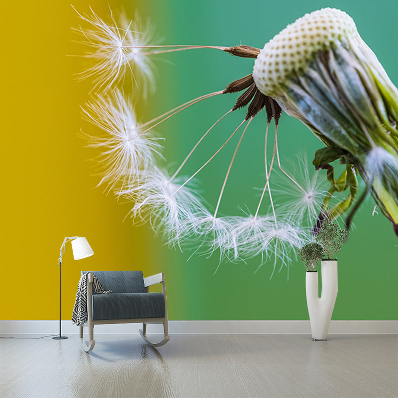 White Dandelion Mural Wallpaper Stain Resistant Modern Interior Decoration