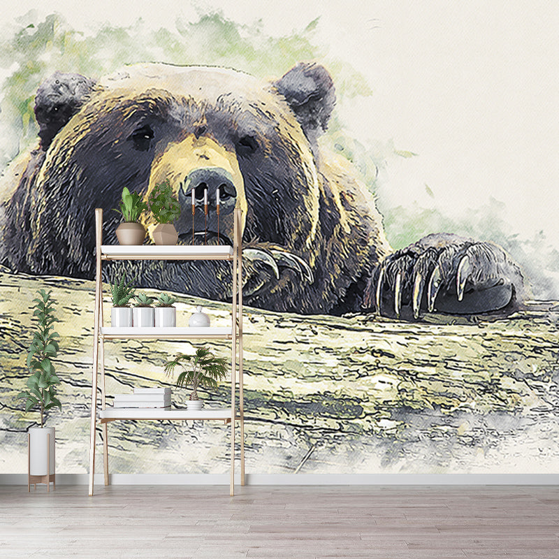 Bear Animal Mural Moisture Resistant Wall Art for Living Room, Custom Size Available