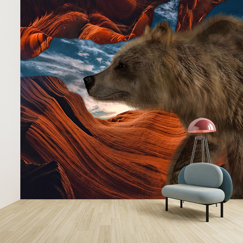 Bear Animal Mural Moisture Resistant Wall Art for Living Room, Custom Size Available