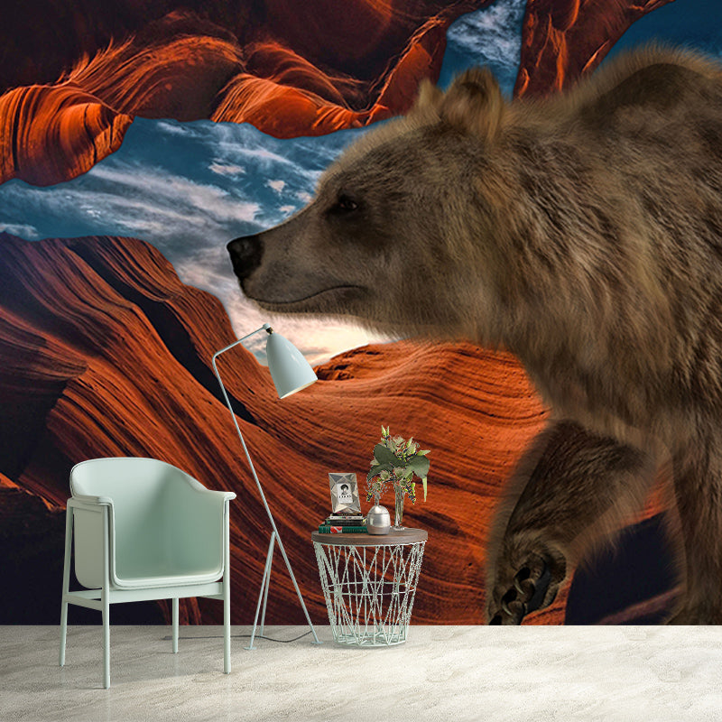 Bear Animal Mural Moisture Resistant Wall Art for Living Room, Custom Size Available