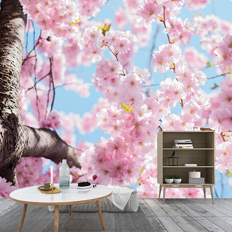 Cherry Blossoms Mural for Living Room Decoration in Pink, Made to Measure