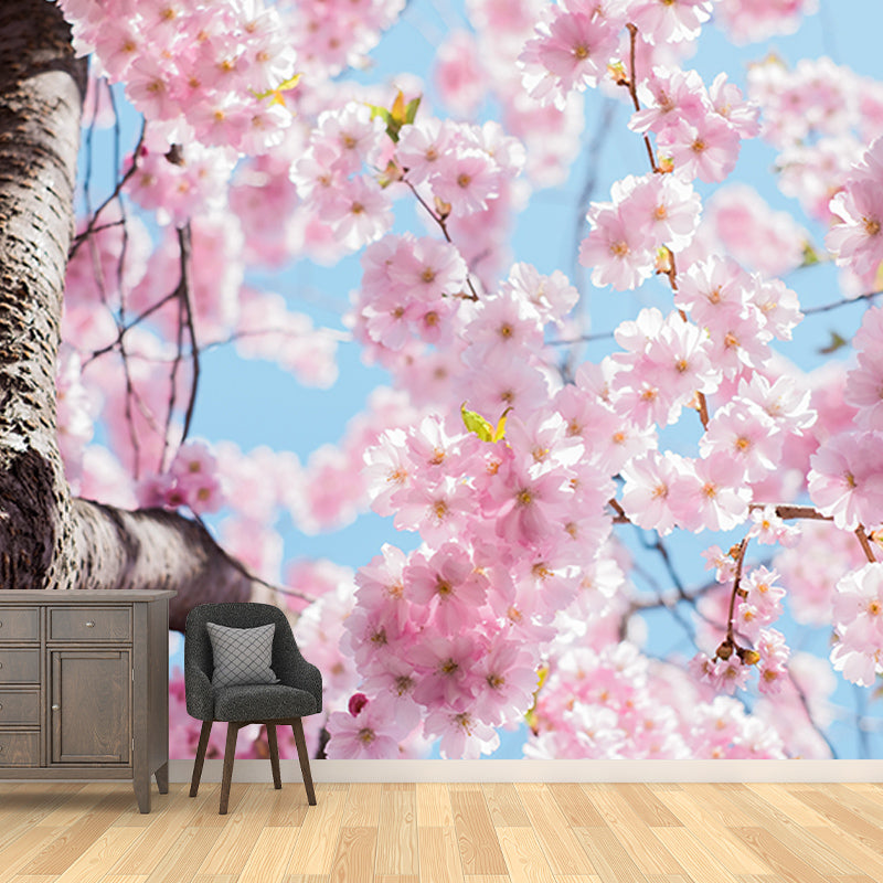 Cherry Blossoms Mural for Living Room Decoration in Pink, Made to Measure