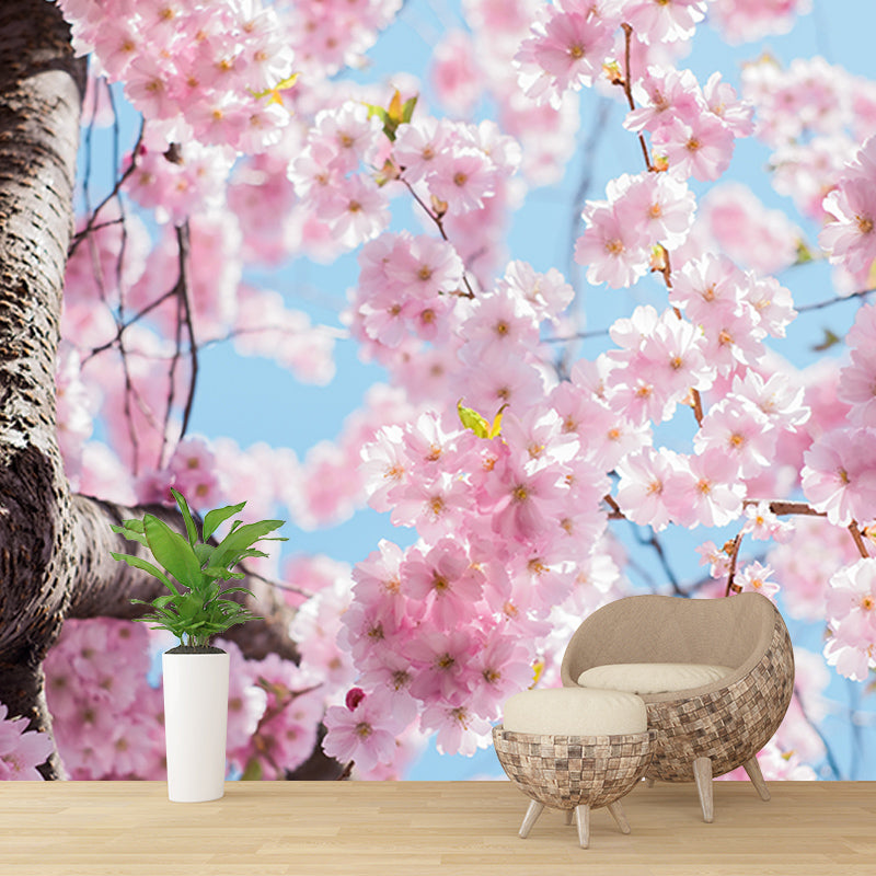 Cherry Blossoms Mural for Living Room Decoration in Pink, Made to Measure