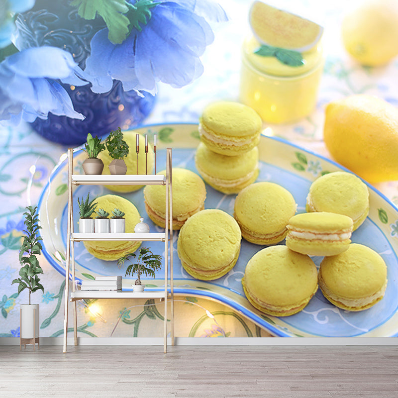 Macaron Dim Sum Mural Modern Decorative Dessert Shop Wall Art, Stain Resistant