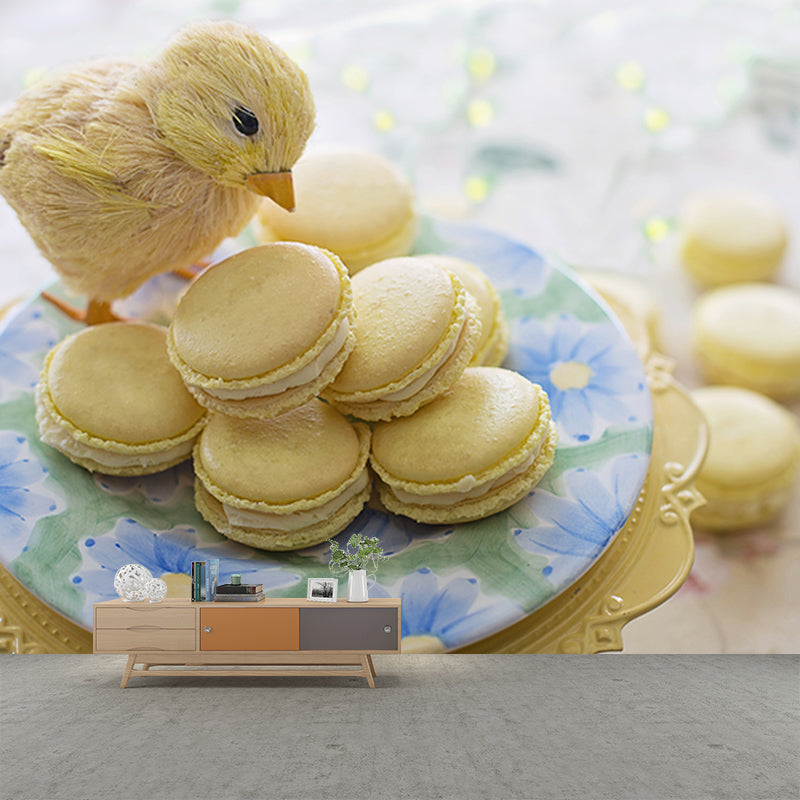 Macaron Dessert Mural Wallpaper for Cake Shop Moisture Resistant, Custom Size Available