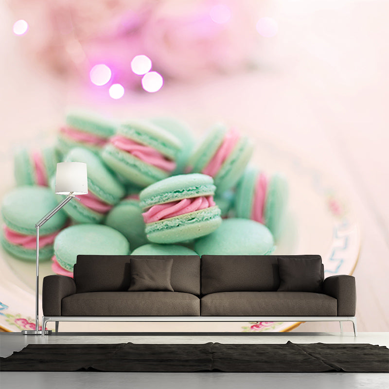 Macaron Dessert Mural Wallpaper for Cake Shop Moisture Resistant, Custom Size Available