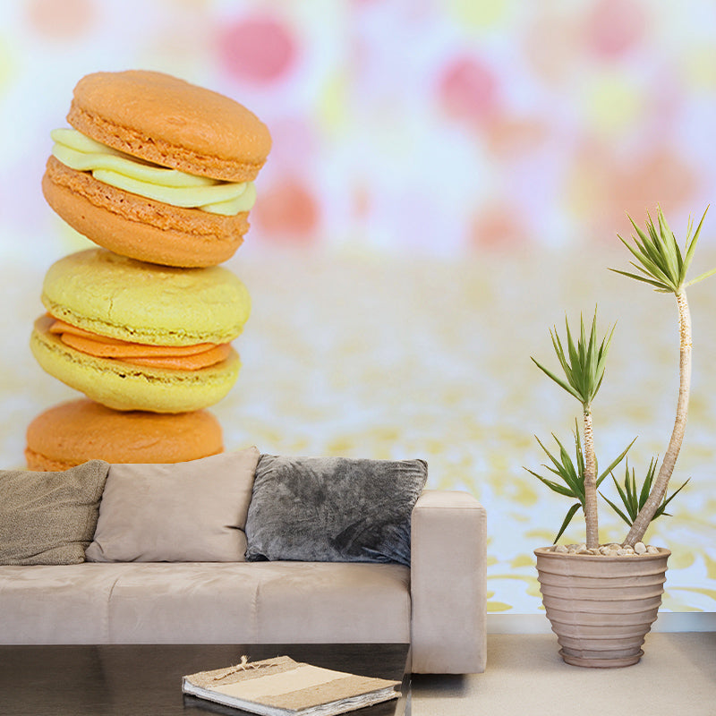 Macaron Dessert Mural Wallpaper for Cake Shop Moisture Resistant, Custom Size Available