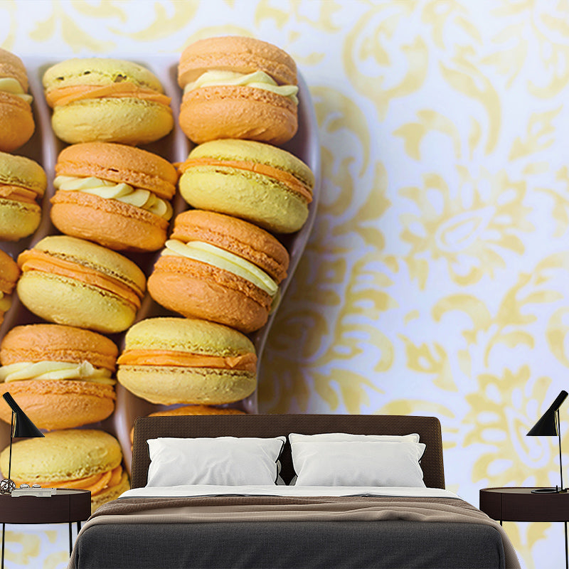 Macaron Dessert Mural Wallpaper for Cake Shop Moisture Resistant, Custom Size Available