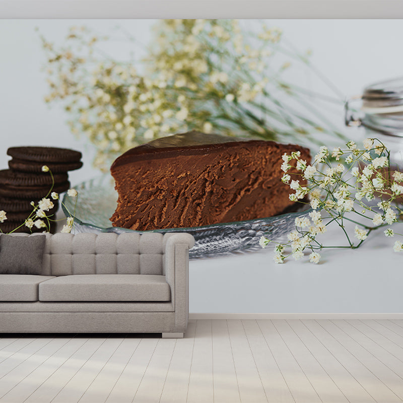 Simple Dessert Shop Murals Decor Cheesecake Dessert Mural Wallpaper, Custom Size Available