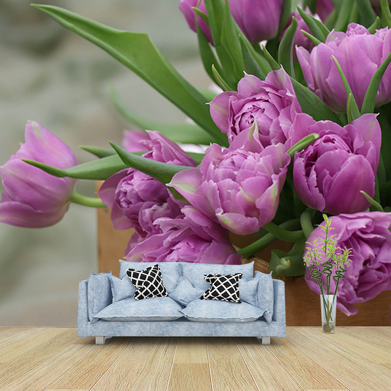 Beautiful Tulip Flower Mural Wallpaper Bedroom Wall Decor, Customized Size Available