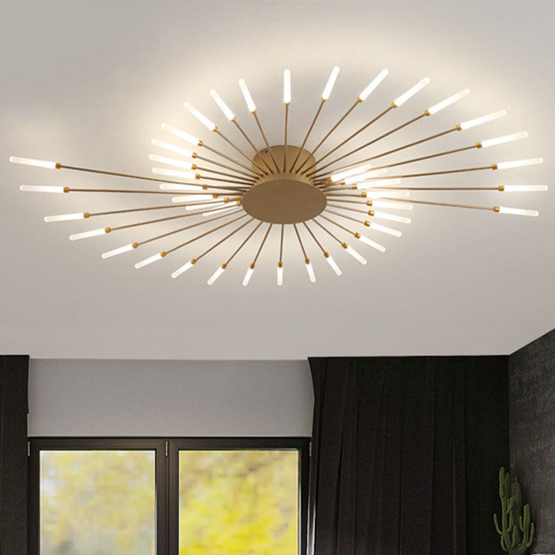 Modern Simplicity LED Semi Flush Mount Lacquered Metal Linear Ceiling Light with Acrylic Shade