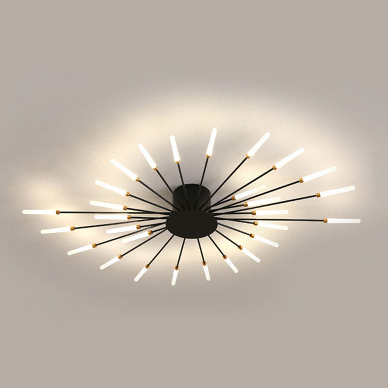 Modern Simplicity LED Semi Flush Mount Lacquered Metal Linear Ceiling Light with Acrylic Shade