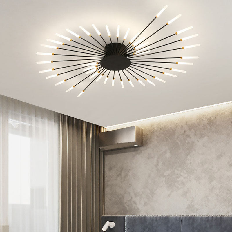 Modern Simplicity LED Semi Flush Mount Lacquered Metal Linear Ceiling Light with Acrylic Shade