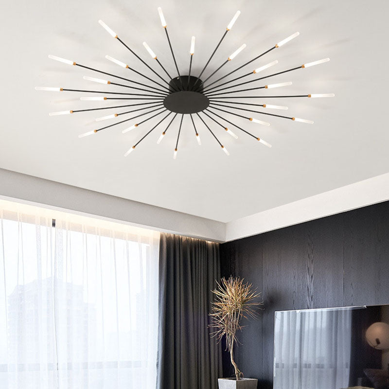 Modern Simplicity LED Semi Flush Mount Lacquered Metal Linear Ceiling Light with Acrylic Shade