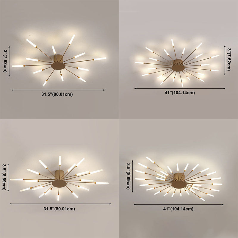 Modern Simplicity LED Semi Flush Mount Lacquered Metal Linear Ceiling Light with Acrylic Shade