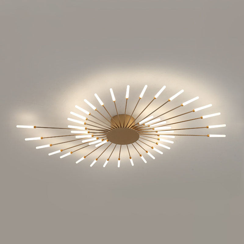 Modern Simplicity LED Semi Flush Mount Lacquered Metal Linear Ceiling Light with Acrylic Shade