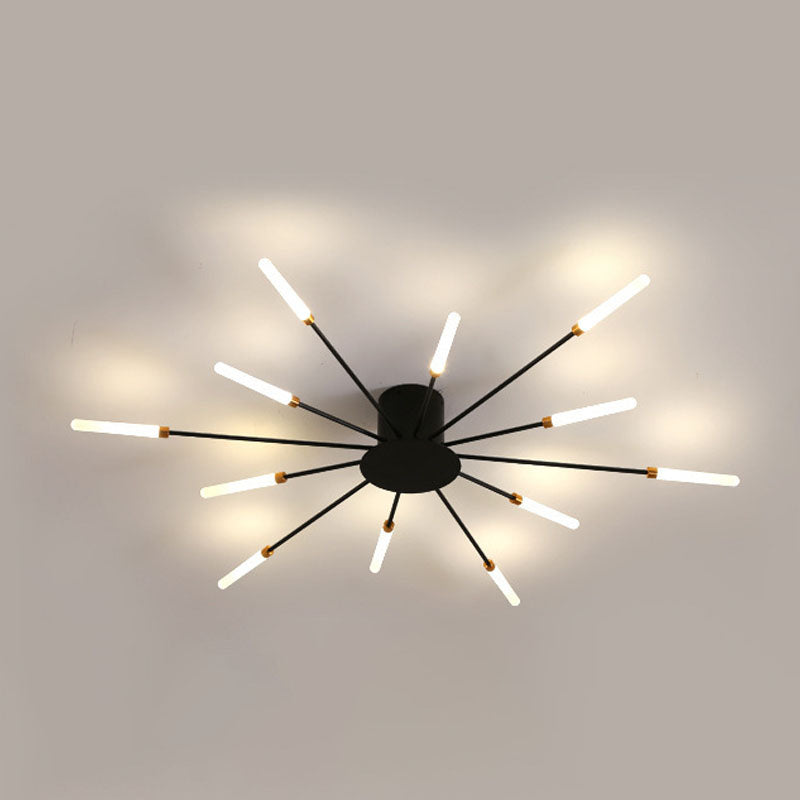 Modern Simplicity LED Semi Flush Mount Lacquered Metal Linear Ceiling Light with Acrylic Shade