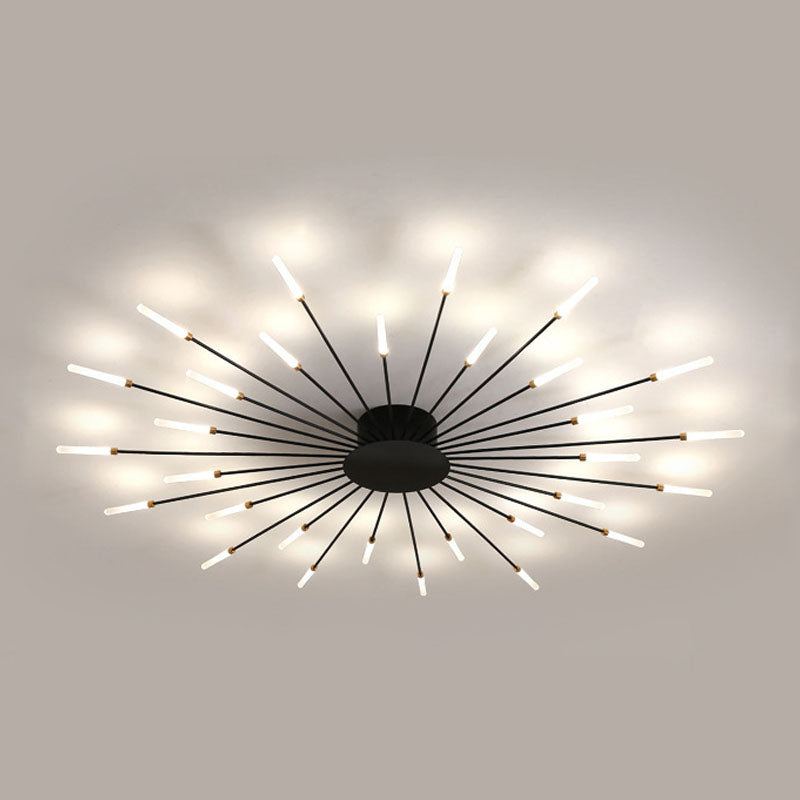 Modern Simplicity LED Semi Flush Mount Lacquered Metal Linear Ceiling Light with Acrylic Shade