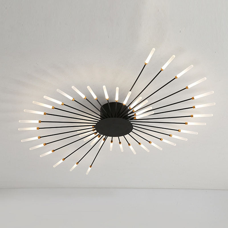 Modern Simplicity LED Semi Flush Mount Lacquered Metal Linear Ceiling Light with Acrylic Shade