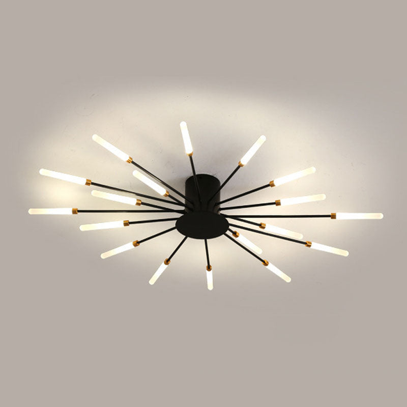 Modern Simplicity LED Semi Flush Mount Lacquered Metal Linear Ceiling Light with Acrylic Shade