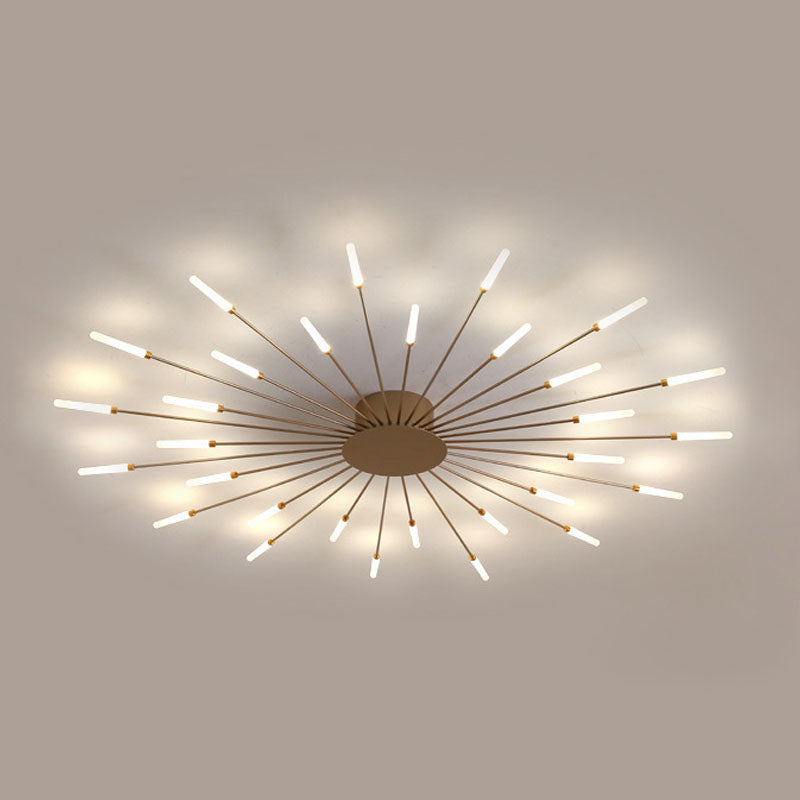 Modern Simplicity LED Semi Flush Mount Lacquered Metal Linear Ceiling Light with Acrylic Shade