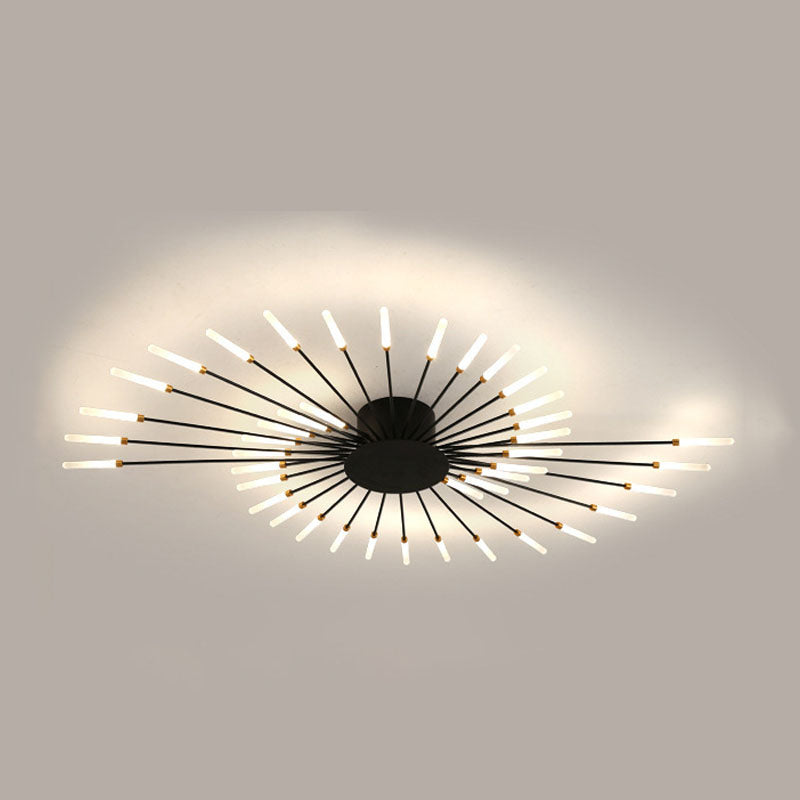 Modern Simplicity LED Semi Flush Mount Lacquered Metal Linear Ceiling Light with Acrylic Shade