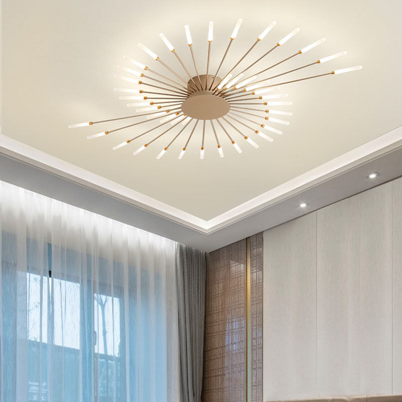 Modern Simplicity LED Semi Flush Mount Lacquered Metal Linear Ceiling Light with Acrylic Shade