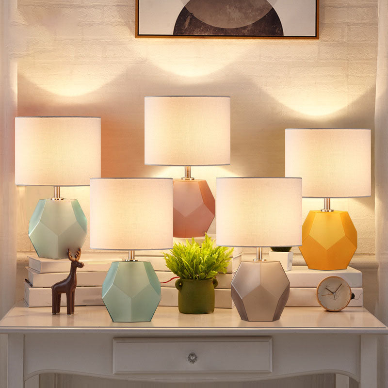 Modern Style Barrel Table Lamp Glass and Fabric 1 Head Night Table Lamps