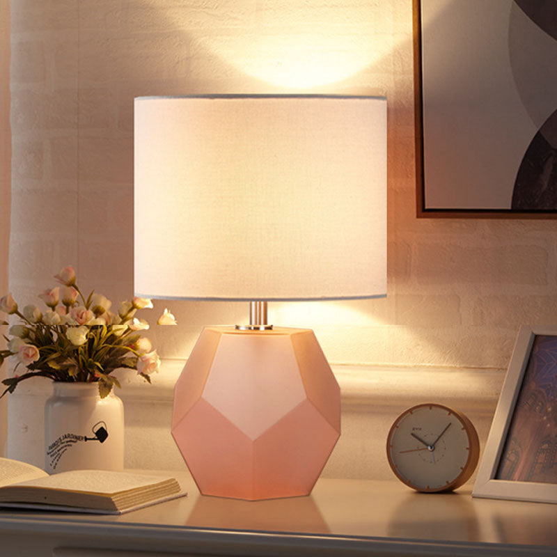 Modern Style Barrel Table Lamp Glass and Fabric 1 Head Night Table Lamps