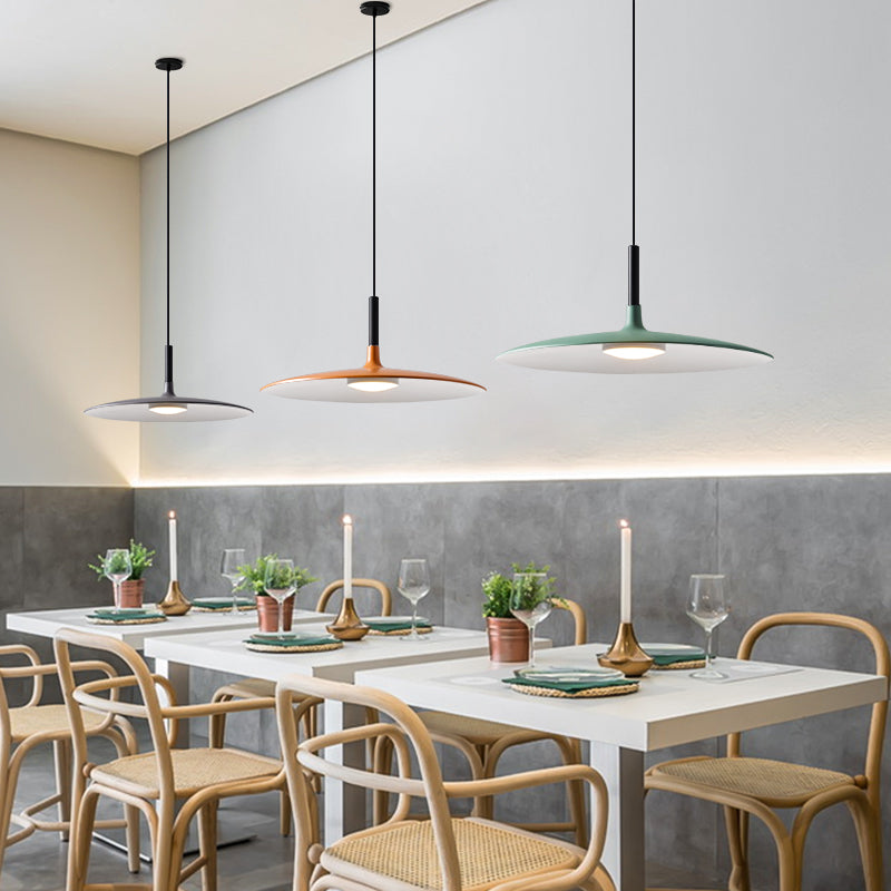 Minimalist Indoor Pendant Light, Metal Flat Shade LED Pendant Lighting
