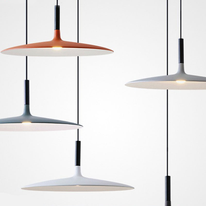Minimalist Indoor Pendant Light, Metal Flat Shade LED Pendant Lighting