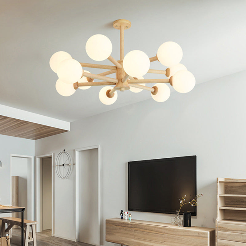 Globe Chandelier Light Fixtures Modern Multi-Head Beige Chandelier Lamp with Glass Shade