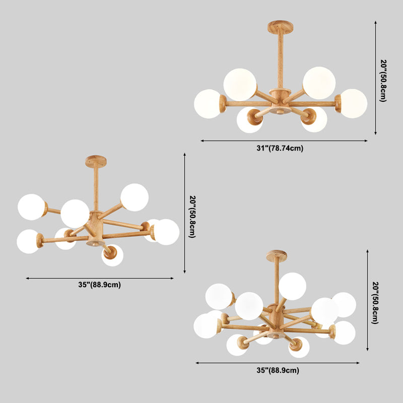 Globe Chandelier Light Fixtures Modern Multi-Head Beige Chandelier Lamp with Glass Shade
