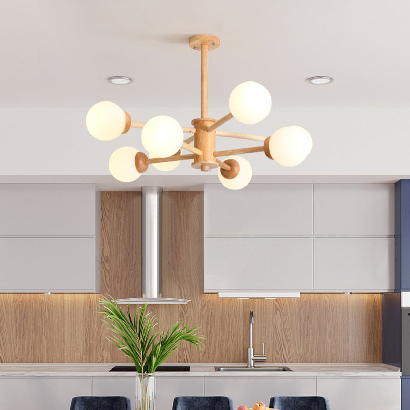 Globe Chandelier Light Fixtures Modern Multi-Head Beige Chandelier Lamp with Glass Shade