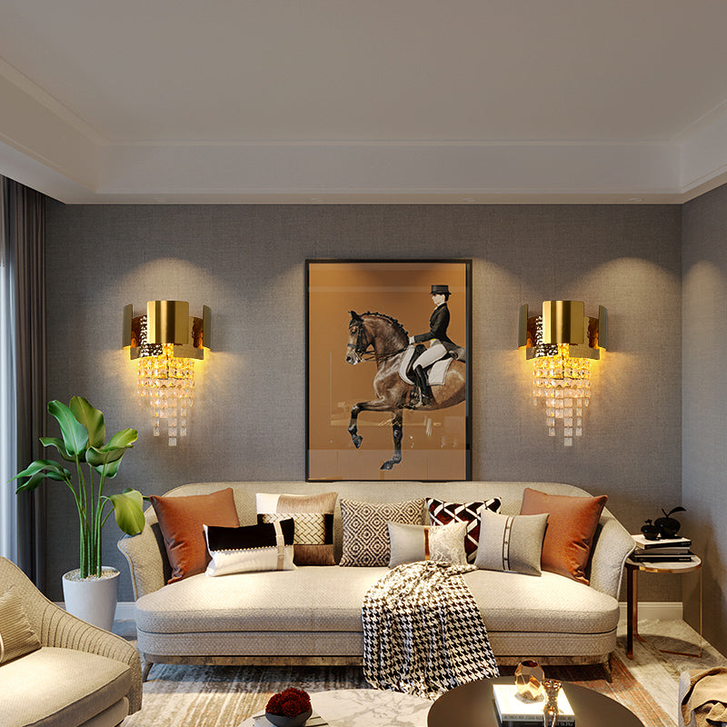 Gold Flush Mount Wall Sconce with Clear Crystal Shade Postmodern Wall Lamp