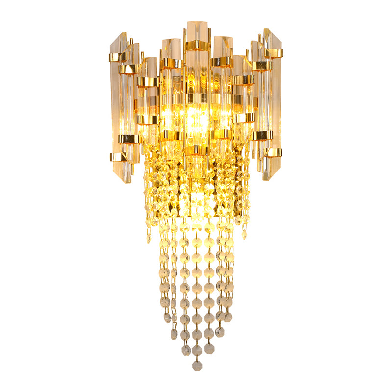 Pronzo della parete a montaggio a filo oro con lampada da parete postmoderna a tonalità di cristallo chiaro