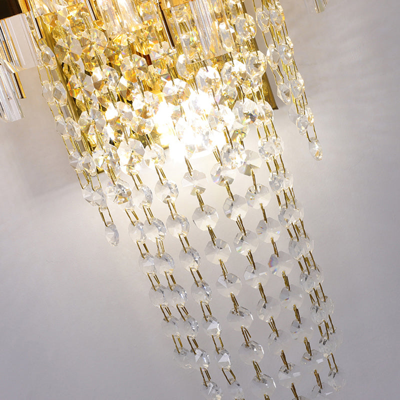 Pronzo della parete a montaggio a filo oro con lampada da parete postmoderna a tonalità di cristallo chiaro